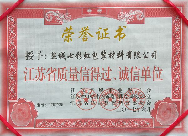 江蘇省質(zhì)量信得過(guò)、誠(chéng)信單位